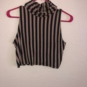 Tan and black turtleneck crop top